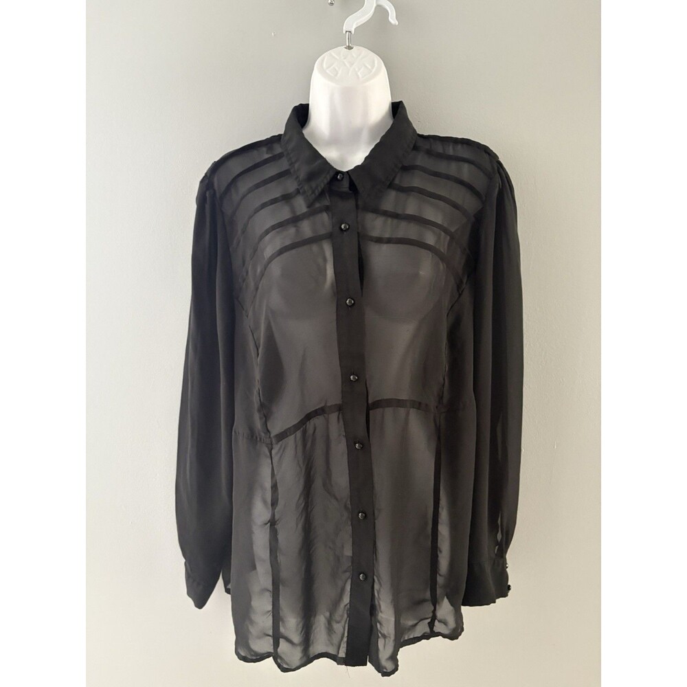 Madison Paige Blouse Size 1X Black Sheer Button Front Whimsigoth Witchy Romance